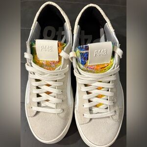 P448 White Sneakers with Multicolor Tongue